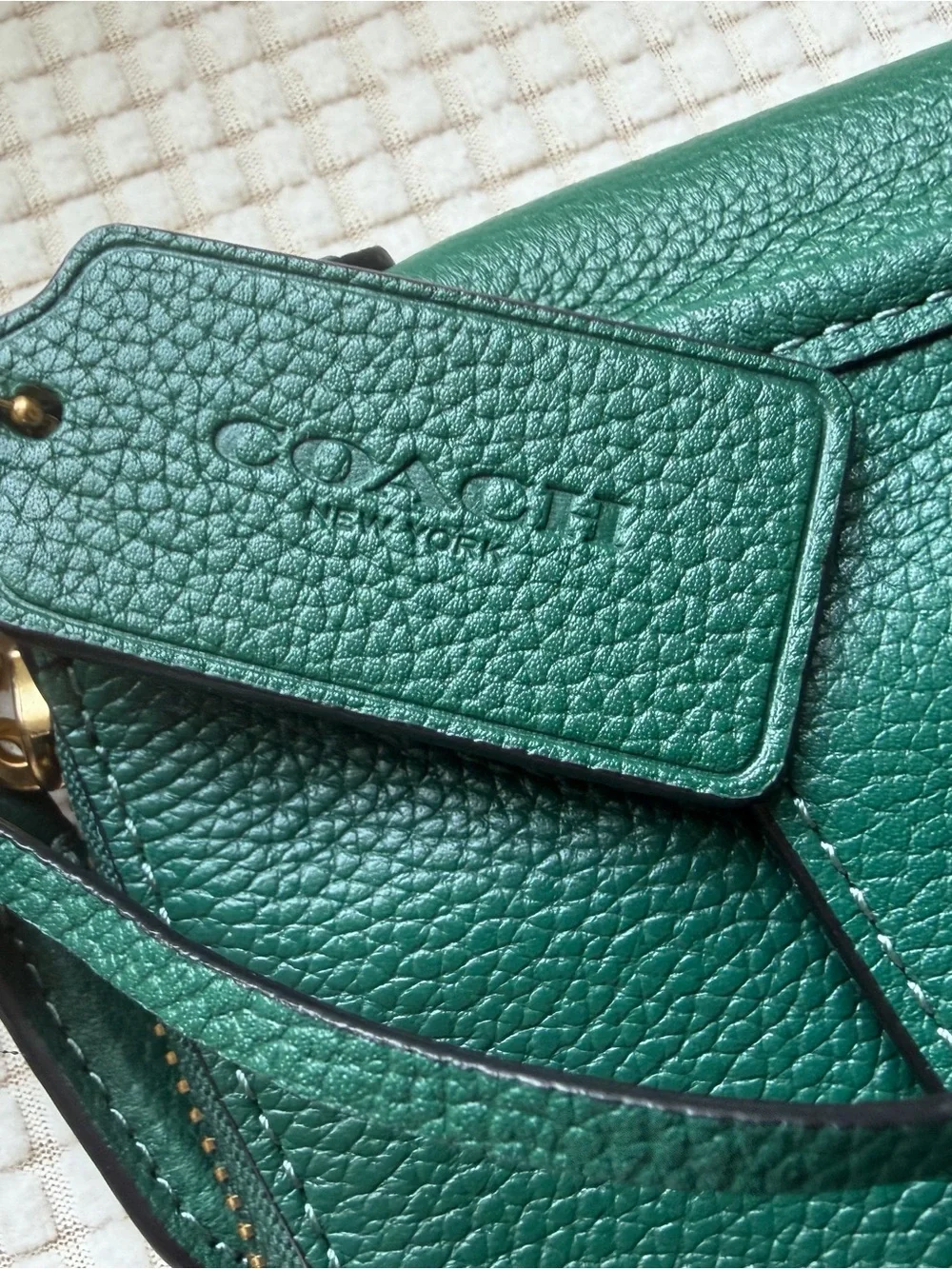 Coach Green Pebble Leather Turnlock Crossbody